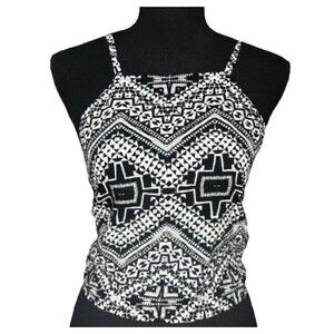 Express Tie Back Cropped Halter Tank Top Chevron Black White Size Medium Boho